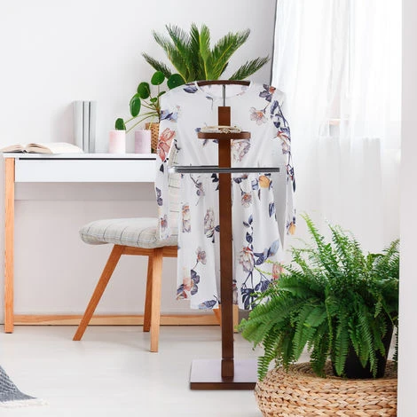 Relaxdays Indossatore Porta Abiti Effetto Noce, Servomuto In Legno & Metallo, Omino Appendiabiti HLP 112 X 46,5 X 33cm, Marrone Scuro - immagine 2