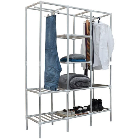 Eyepower Scaffalatura 178x128x44,5 Componibile 2 Appendiabiti 8 Ripiani Metallo - immagine 3