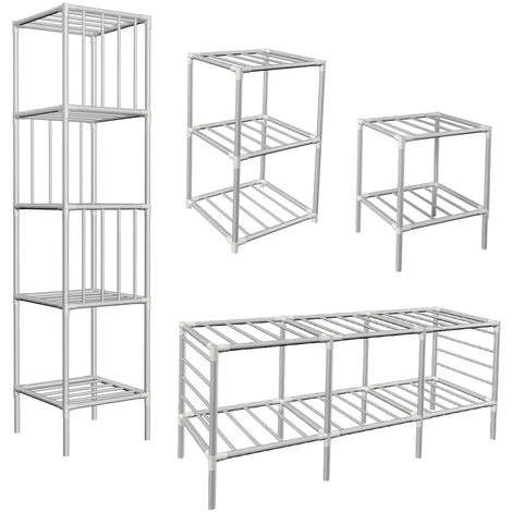 Eyepower Scaffalatura 178x128x44,5 Componibile 2 Appendiabiti 8 Ripiani Metallo - immagine 4