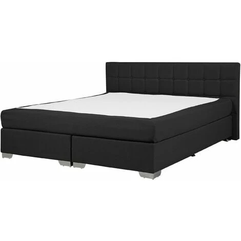 Letto Boxspring Imbottito Tessuto Nero Testiera E Materasso 160 X 200 Cm Admiral
