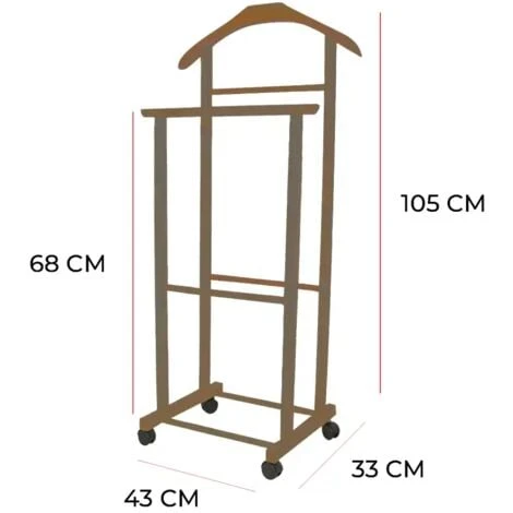 Appendiabiti Indossatore Appendi Abiti Servo Muto Per Camera Con Ruote Noce - immagine 3