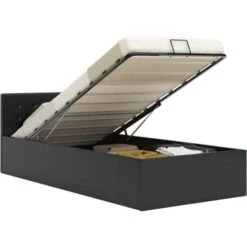 Giroletto Con Contenitore Idraulico Nero Similpelle 90x200cm VidaXL