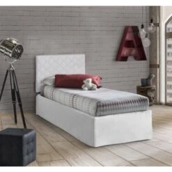Talamo Italia Letto Singolo Cleofe, Set Testata In Ecopelle Con Rete Ortopedica E Mantovana, 100% Made In Italy, Adatta A Letto Singolo, Per Materasso Da Cm 80x190, Bianco, Con Imballo Rinforzato