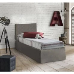 Talamo Italia Letto Singolo Cleofe, Set Testata In Ecopelle Con Rete Ortopedica E Mantovana, 100% Made In Italy, Adatta A Letto Singolo, Per Materasso Da Cm 80x190, Tortora, Con Imballo Rinforzato