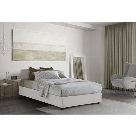Talamo Italia Letto Piazza E Mezza Nicole, Letto Contenitore Con Rivestimento In Tessuto, 100% Made In Italy, Apertura Frontale, Adatto Per Materasso Cm 120x190, Bianco, Con Imballo Rinforzato