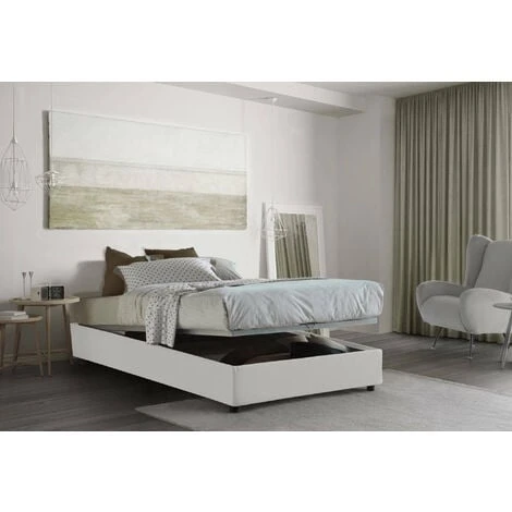 Talamo Italia Letto Piazza E Mezza Nicole, Letto Contenitore Con Rivestimento In Tessuto, 100% Made In Italy, Apertura Frontale, Adatto Per Materasso Cm 120x190, Bianco, Con Imballo Rinforzato - immagine 4