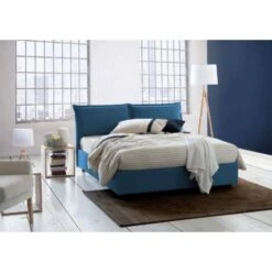 Talamo Italia Letto Matrimoniale Deborah, Letto Contenitore Con Rivestimento In Tessuto, 100% Made In Italy, Apertura Frontale, Adatto Per Materasso Cm 160x190, Blu, Con Imballo Rinforzato