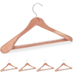 Relaxdays Grucce Appendiabiti In Legno Di Cedro, Set Da 5 Protezione Antitarme Antiscivolo & Resistente, 45 Cm, Naturale