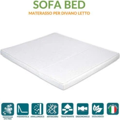 EVERGREENWEB - Materasso Singolo 80x190 H 10 Cm Per Divano Letto, Pronto Letto Con Piega Su Seduta, PIEGHEVOLE In Poliuretano Ortopedico Rivestimento Bianco ANALLERGICO, Laccetti Di Fissaggio BED SOFA