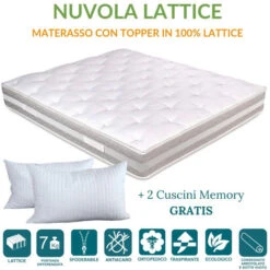 EVERGREENWEB - Materasso Singolo 80x190 Alto 25 Cm Per Letto Con Topper In 100% LATTICE Sfoderabile E Lavabile, Imbottitura Morbida Effetto Piuma Antiacaro + Cuscino Memory Foam GRATIS X Tutte Le Reti