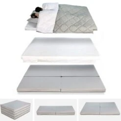 EVERGREENWEB - Materasso Singolo E Matrimoniale 4 In 1 - Pouf - Futon Pieghevole SalvaSpazio In Waterfoam, Sfoderabile Lavabile, Letto Con 2 Trapunte + Doppio Kit Biancheria In Cotone Naturale Offerta