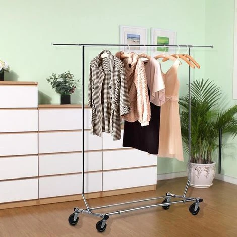 Yaheetech Stand Appendiabiti Con Ruote Da Terra Estensibile 130-190 Cm In Metallo Cromato Portabiti Regolabile In Altezza 165-178 Cm Portata 90 Kg - immagine 2