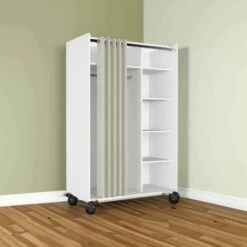 Inserto A Scomparti Con Ruote Per Guardaroba, Colore Bianco, Cm 99.7 X 160 X 48.25, Con Imballo Rinforzato