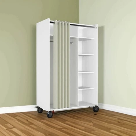 Inserto A Scomparti Con Ruote Per Guardaroba, Colore Bianco, Cm 99.7 X 160 X 48.25, Con Imballo Rinforzato