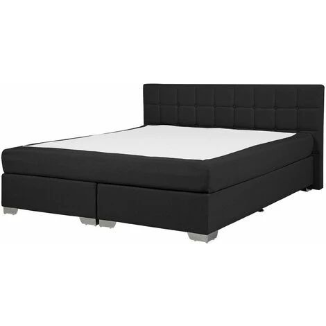 Letto Boxspring Imbottito Tessuto Nero Testiera E Materasso 140 X 200 Cm Admiral