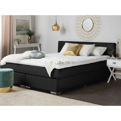 Letto Boxspring Imbottito Tessuto Nero Testiera E Materasso 140 X 200 Cm Admiral - immagine 2