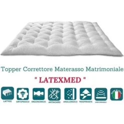 EVERGREENWEB - Correttore Materasso In Lattice Misura Matrimoniale 140x190 Alto 7 Cm Topper Letto Coprimaterasso Imbottitura Fiocco 100% Effetto Piuma Antiacaro Morbido Futon Ortopedico Fodera Bianca