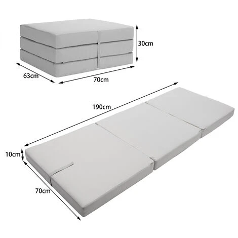 Materassino Pieghevole Per Camera Degli Ospiti Inclusa Fodera Materasso Campeggio Viaggio Grigio - immagine 4