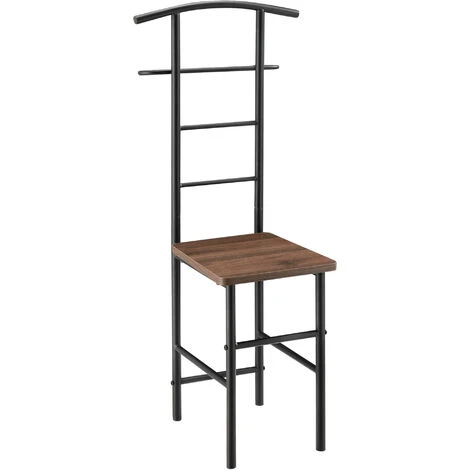 Servomuto Con Seduta In Color Noce Omino Appendiabiti In Metallo Indossatore Da Camera Porta Abiti Posa Oggetti - immagine 2