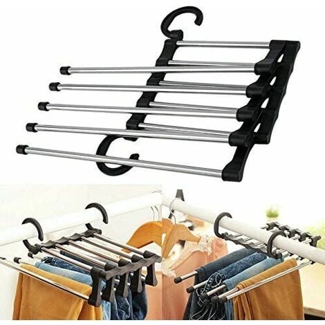 Gruccia Appendiabiti Multipla 5 In 1 Pieghevole Per Pantaloni Salva Spazio