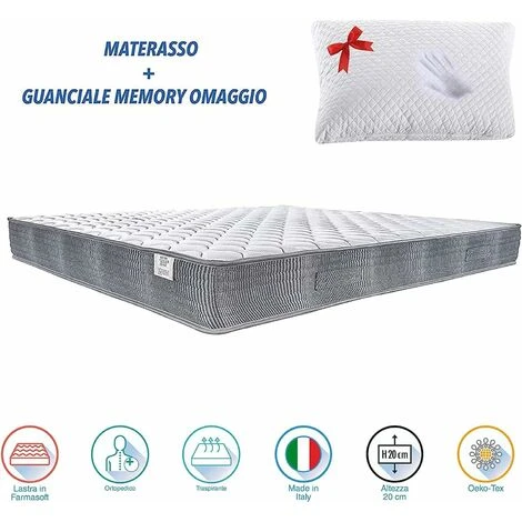Farmarelax - Kit Materasso Piu Guanciale - MEMORY FOAM Adattivo - In Regalo - Fascia 5D Rinfrescante E Traspirante Super Air - Ortopedico E Anatomico - Altezza 19 Cm - Singolo 80x190 - immagine 2