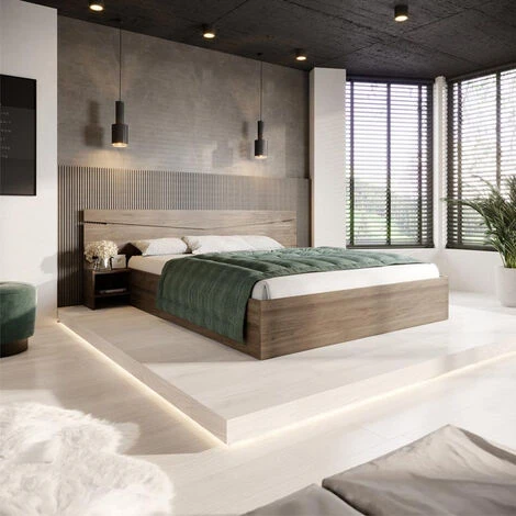 Letto Matrimoniale Contenitore CAMILLA 160x200 Visone Comodini Moderna Design