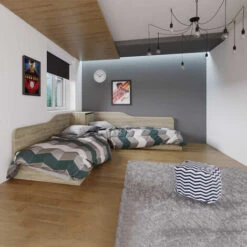 Doppio Letto Singolo STEFANO Rovere Cameretta Bambini Ragazzi Design Moderno