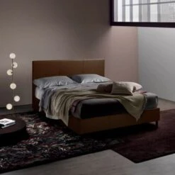 Letto Francese 1 Piazza E Mezza In Tessuto Con Rete Testiera 120x190 Lausanne Colore: Marrone