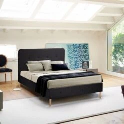 Letto Francese 1 Piazza E Mezza Nordico Tessuto E Legno 120x190 Friborg Colore: Nero