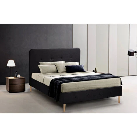 Letto Francese 1 Piazza E Mezza Nordico Tessuto E Legno 120x190 Friborg Colore: Nero - immagine 3