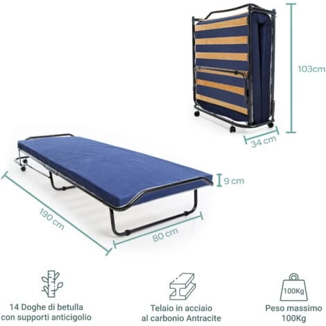 MOBILE LETTO CON RETE E MATERASSO COLORE ACERO - immagine 4