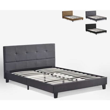 Letto Matrimoniale A 2 Piazze In Tessuto Con Rete Doghe 160x190cm Jona Colore: Grigio Scuro - immagine 2