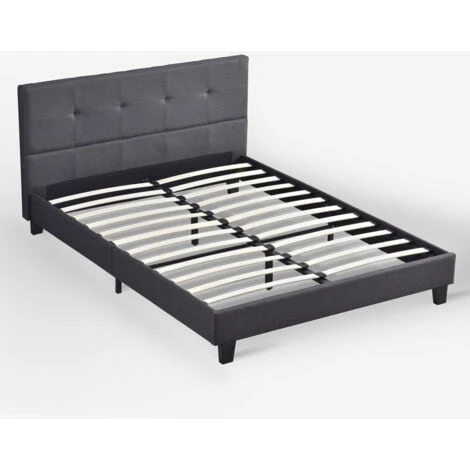 Letto Matrimoniale A 2 Piazze In Tessuto Con Rete Doghe 160x190cm Jona Colore: Grigio Scuro - immagine 3