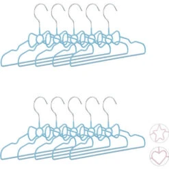 Relaxdays Set Da 10 Grucce Per Bambini Con Fiocco, Decorate, Salvaspazio, Appendini, Stampelle, 30 Cm, Ferro, Celeste
