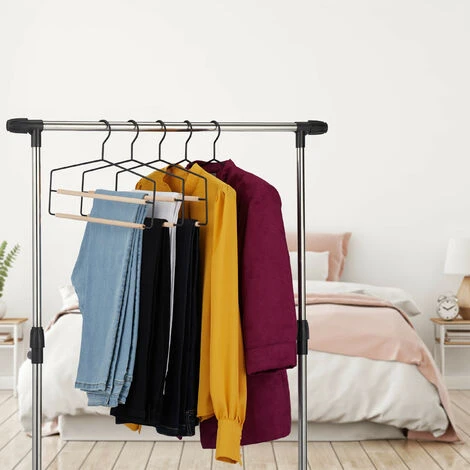 Relaxdays Set Da 3 Grucce Per Pantaloni, Salvaspazio E Multiple, Per Gonne, Antiscivolo, Legno E Metallo, Nero/Naturale - immagine 5