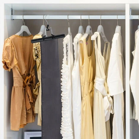 Set 5 Grucce Per Pantaloni E Gonne, Ganci Girevoli A 360°, Morsetti Gommati, Stampelle, 26 Cm, Metallo, Nero - immagine 3