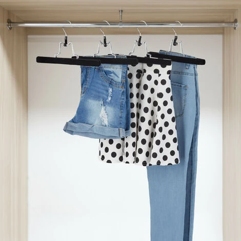 Relaxdays Set Da 5 Grucce Per Pantaloni, Legno, Rivestimento In Velluto Antiscivolo, Stampelle Per Gonne, B: 25 Cm, Nero - immagine 2