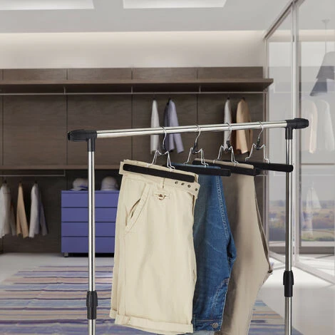 Relaxdays Set Da 5 Grucce Per Pantaloni, Legno, Rivestimento In Velluto Antiscivolo, Stampelle Per Gonne, B: 25 Cm, Nero - immagine 5