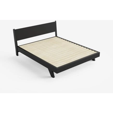 Letto Matrimoniale Design Moderno 160x190cm Con Doghe E Cuscini Rust Colore: Nero - immagine 3