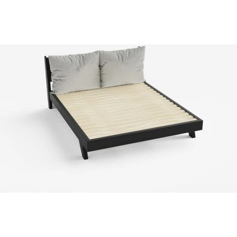 Letto Matrimoniale Design Moderno 160x190cm Con Doghe E Cuscini Rust Colore: Nero - immagine 5