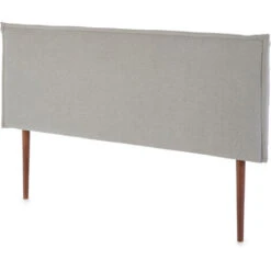 Testiera Rivestita In Tela Berlin 140x100 Cm, Capitonné In Tela Color Grigio, Gambe Di Legno Color Noce