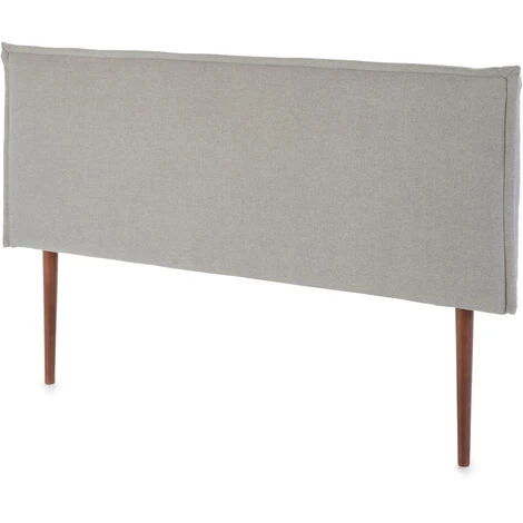 Testiera Rivestita In Tela Berlin 140x100 Cm, Capitonné In Tela Color Grigio, Gambe Di Legno Color Noce