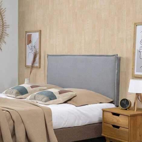 Testiera Rivestita In Tela Berlin 140x100 Cm, Capitonné In Tela Color Grigio, Gambe Di Legno Color Noce - immagine 5