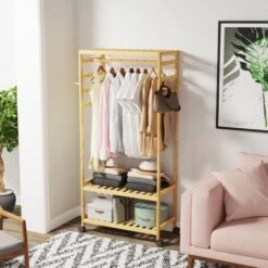 Appendiabiti Armadio Aperto Con Ruote In Bambù Portabiti Da Terra Per Camera 78x41x169cm