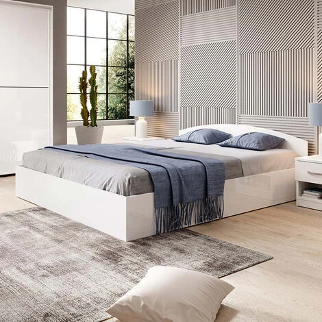 Letto Matrimoniale Con Contenitore Bianco Lucido Moderno ROMA-SORRENTO 160x200cm