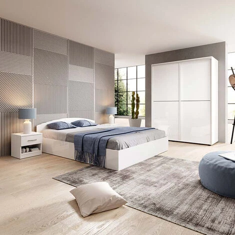 Letto Matrimoniale Con Contenitore Bianco Lucido Moderno ROMA-SORRENTO 160x200cm - immagine 3