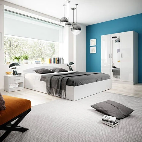 Letto Matrimoniale Con Contenitore Bianco Lucido Moderno ROMA-SORRENTO 160x200cm - immagine 4