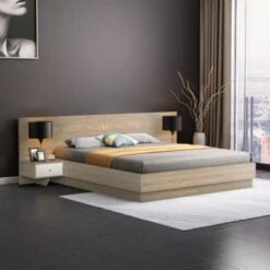 Letto Matrimoniale 160x190 Cm Sollevabile 2 Comodini Design Moderno Schwaz Colore: Legno Naturale