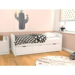 Letto Con 2 Cassetti E 1 Vano Portaoggetti 90 X 190 Cm Bianco - LOUANE