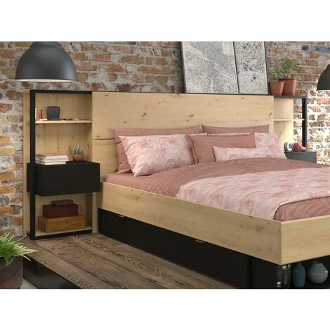 Testata Letto Con Comodini 160 Cm Rovere E Nero - MISTA - immagine 2